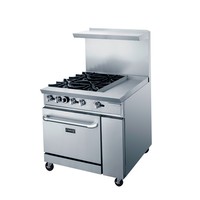 Cuisinière commerciale à gaz 4 brûleurs avec four encastrable, style américain, pour restaurant, avec meuble de rangement