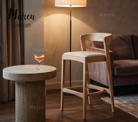 Chaise de comptoir en bois de luxe moderne, chaise haute de bar rembourrée en tissu pour hôtel, restaurant, bar, bureau