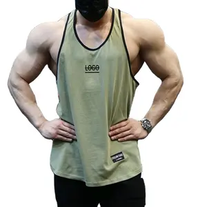 White Cotton Ringer Loose Tank Top Men Bodybuilding Singlet Tank Top Fitness Training Tops