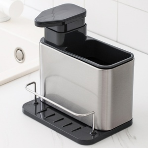 Dish <b>Soap</b> Dispenser 3-in-1 Sponge <b>Holder</b> for Kitchen Sink Stainless Steel, Rustproof - Product Image 1