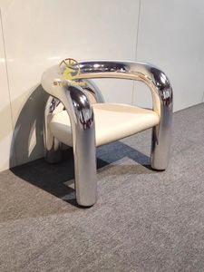 Sillón de tubo doblado de fibra de vidrio en forma de arte de diseño avanzado, silla de ocio individual galvanizada para el hogar, Bar, oficina, sala de estar - Product Image 6