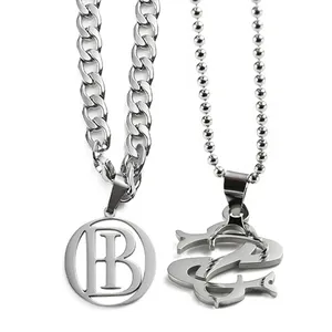 Personalized Letter Shape Necklace Pendant Cool Hip Hop Style Necklace 3D Stainless Steel Jewelry Silver Necklace Women Men