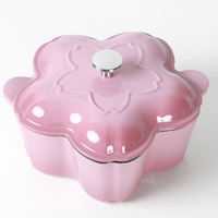 Casserole en fonte en forme de fleur, revêtement émaillé, résistante au four, lavable au lave-vaisselle, écologique, rose, pour cuisinières à gaz et à induction