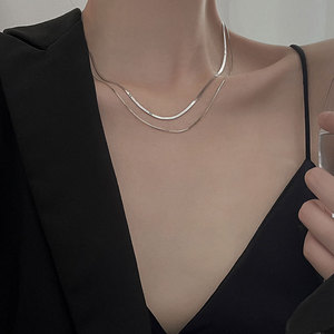2021 nouveau collier de chaîne de clavicule <span class=keywords><strong>en</strong></span> argent Sterling Simple pour femmes Double empilé Ins vent froid avec pierre principale Moissanite - Product Image 3