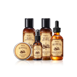 Kit de soin de <span class=keywords><strong>la</strong></span> <span class=keywords><strong>barbe</strong></span> OEM Private Label 5 pièces : baume 50g, spray 30ml, huile 55ml, shampoing 100ml, après-shampoing 100ml - Product Image 1