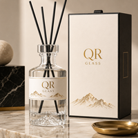 Diffuseur en verre simple avec logo personnalisé, 250 ml, blanc, avec bâtonnets noirs, pour usage domestique, écologique