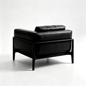 Poltrona Moderna in Ecopelle Nera con Gambe Integrate in Legno Massello, Sedia Singola per Relax, Ideale per Hall di Hotel e Soggiorni - Product Image 3