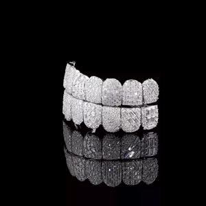 Popüler özel 8 üst ve alt 8 <span class=keywords><strong>Grillz</strong></span> buzlu Out VVS Moissanite farklı türleri elmas ayarı S925 gümüş Hip Hop takı - Product Image 2