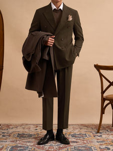 Conjunto <span class=keywords><strong>de</strong></span> traje Nápoles <span class=keywords><strong>de</strong></span> gama alta <span class=keywords><strong>de</strong></span> lujo ligero para <span class=keywords><strong>hombre</strong></span>, ropa Formal <span class=keywords><strong>de</strong></span> negocios <span class=keywords><strong>de</strong></span> Color café para <span class=keywords><strong>hombre</strong></span>, traje Retro informal <span class=keywords><strong>de</strong></span> doble botonadura - Product Image 4