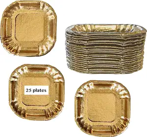 Wholesale High Quality Food Grade Birthday Party Container Dish Biodegradable Disposable cardboard Golden Plate