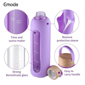 Chai Nước Thủy Tinh 32Oz Có Bút Đánh Dấu Thời Gian, Chai Nước Có Ống Bọc Silicon Và Nắp Tre, Chai Nước Thủy Tinh Tái Sử Dụng - Product Image 4