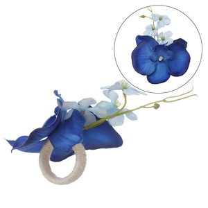 Portatovaglioli fiori di orchidea fatti a mano portatovaglioli fiori blu fai a mano anelli di fibbie per la cena di nozze decorazione della tavola - Product Image 1