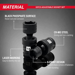 Universal <b>Impact</b> <b>Socket</b> Set 15Pcs 3/8 In Drive Metric 8-22mm Shallow Swivel Automotive Repair - Product Image 2
