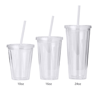 Gobelet boule à neige de 16oz bouteilles en plastique transparent gobelets en plastique à double paroi pour la décoration de bricolage avec gobelets à lait pré-percés sans BPA