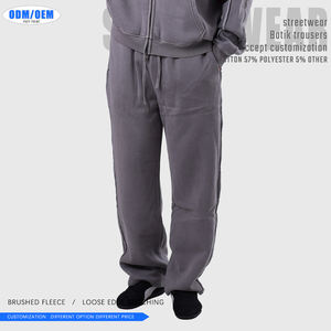 Customizable Vintage Distressed Patchwork Straight-leg Pants Men's Batik <b>Trousers</b> with Brushed Fleece <b>Drawstring</b> Sweatpants - Product Image 4