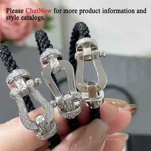 Bracelet en corde de nylon noir de luxe avec boucle fer à cheval en zircon, bracelet Freds unisexe, bijoux tendance - Product Image 6