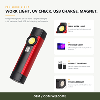 Lampu Kerja LED Mini Isi Ulang COB Senter UV Sinar Dapat Diatur Basis Magnetik Paduan Aluminium IP44 Tahan Air untuk Berkemah
