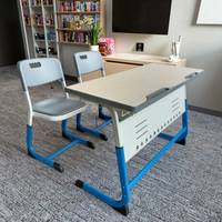Bureau et chaise ergonomiques à hauteur réglable en MDF à double siège de haute qualité pour étudier-Mobilier scolaire de qualité supérieure
