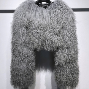 Cappotti Corti in <span class=keywords><strong>Pelliccia</strong></span> Originale 2025, Abbigliamento in <span class=keywords><strong>Pelliccia</strong></span> Grigia, <span class=keywords><strong>Cappotto</strong></span> Invernale alla Moda Mongola per Donna - Product Image 1