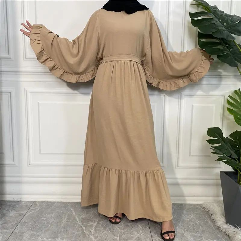 6 einfarbige Langarm Kaftan Abaya Dubai Bestseller Monsun Muslimische Frauen Maxi kleider islamischer ethnischer Kleidung