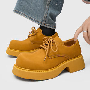 Cleanfit Derby ayakkabı erkekler Paris ayak İngiliz rahat PU kalın taban yüksekliği artan siyah mat katı sonbahar ofis kariyer kayma-on - Product Image 3