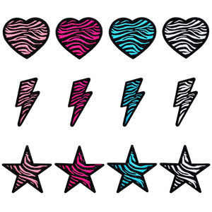 Appliques thermocollantes en chenille <span class=keywords><strong>à</strong></span> imprimé zèbre pailleté, motifs Cœur, Éclair, Étoile, style Preppy Varsity pour vestes, pulls et sacs - Product Image 1