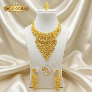 Luxury Nigerian African Bridal 18K Gold Plated <b>Statement</b> <b>Necklace</b> Earrings Set for Wedding Party - Product Image 1