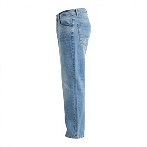 Jean en denim délavé coupe droite taille haute pour homme, style décontracté, tissu en coton, idéal pour le printemps, couleur bleue - Product Image 2