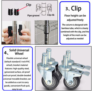 Étagère en fil métallique réglable approuvée par la NSF, 4 niveaux, étagère en métal robuste avec roulettes pour cuisine/salon - Product Image 4