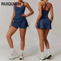 RUIQUWIN gaun olahraga Yoga wanita, rok tenis tanpa lengan cepat kering bernafas musim panas