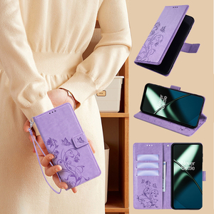 เคสหนังกระเป๋าเงินลายนูนรูปดอกไม้ผีเสื้อสำหรับ <span class=keywords><strong>OnePlus</strong></span> 12R <span class=keywords><strong>12</strong></span> 11R 10T 10R 1110 Pro 9RT <span class=keywords><strong>9</strong></span> Pro 8T พร้อมฝาหลังแบบแม่เหล็ก - Product Image 2