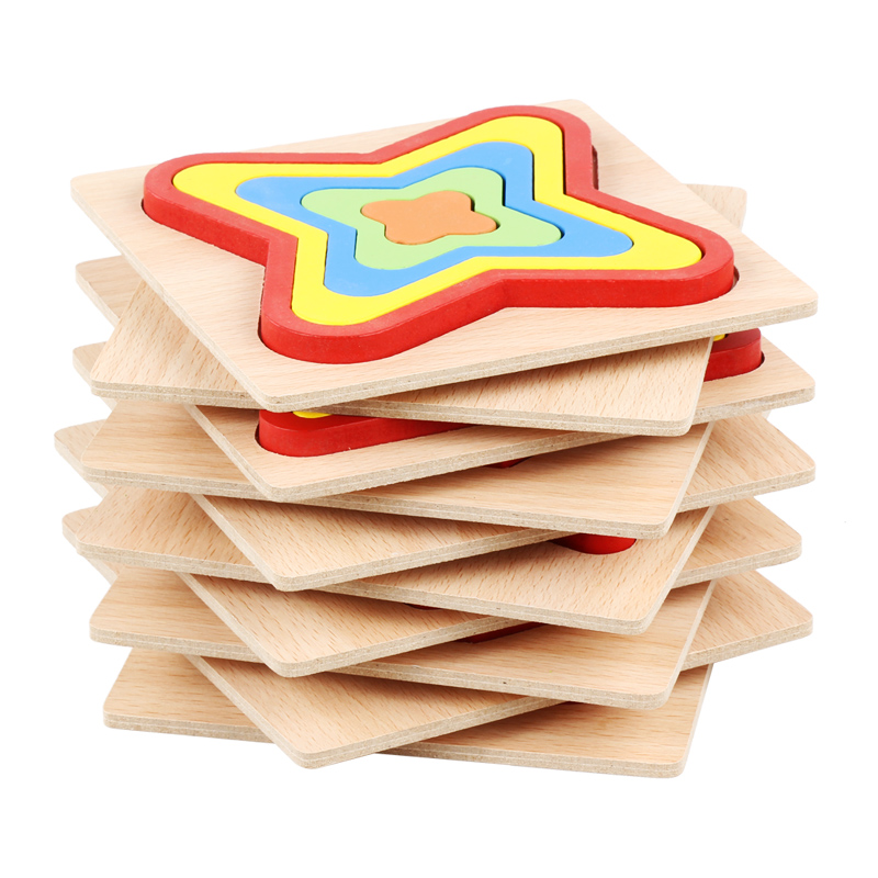 Baby Toys Amazon Hot Children Montessori Wooden Geometric Shape Educational Jigsaw Puzzle For Kids 3+