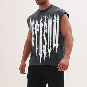 <span class=keywords><strong>Canotta</strong></span> senza maniche tagliata in cotone 100% personalizzato per <span class=keywords><strong>uomo</strong></span> con lavaggio acido in palestra sport con stampa DTG stile Casual - Product Image 2