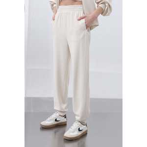 Pantalones de Punto con Cintura Elástica y Bolsillos para Mujer, Color Beige, 32179PNT - Product Image 2