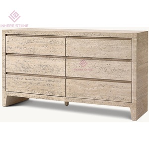 ตู้ทรงเรขาคณิตสีเบจ <span class=keywords><strong>Travertine</strong></span> ปลายสูงสลักหินเหลี่ยมดีไซน์อิตาลีตู้หินธรรมชาติ - Product Image 2
