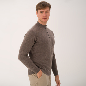 Pull en laine pour homme à demi-zip, tricoté à manches longues - Product Image 3
