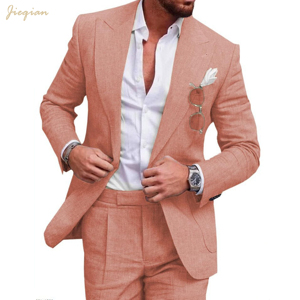 <span class=keywords><strong>Costume</strong></span> sur mesure pour <span class=keywords><strong>homme</strong></span> en lin mélangé 2 pièces : léger, respirant, polyester et lin pour <span class=keywords><strong>mariage</strong></span> d'été, plage, cérémonie, bal, vacances - Product Image 4