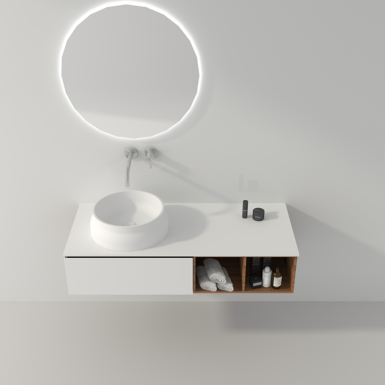 SM-8311 изящный стиль столик с раковиной и шкафом для ванной комнаты отдельно стоящая твердые поверхности раковины новая модель камень cupc раковина