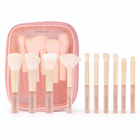 Ensemble de 10 pinceaux de maquillage de voyage miniatures avec logo personnalisé, pochette à fermeture éclair rose, kit de pinceaux cosmétiques portable