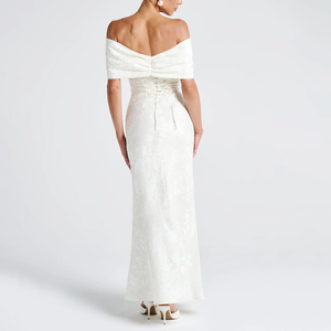 ZYHT 73495 Elegant Off Shoulder Jacquard Pink White Formal Maxi <strong>Dress</strong> Women Party Wear Long Gown Slim Fit Luxury Evening <strong>Dresses</strong> - Product Image 4