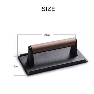 <span class=keywords><strong>Plaque</strong></span> de cuisson en <span class=keywords><strong>fonte</strong></span> pour <span class=keywords><strong>barbecue</strong></span> avec poignée en bois, antiadhésive et facile à nettoyer, chromée, pour grillades de steak et de calamars - Product Image 2
