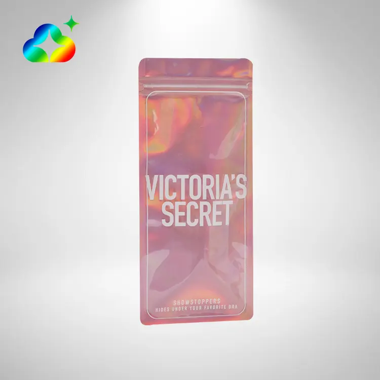 One Side Clear Custom Logo 3.5g Small Transparent Pink Zip Pouch Food Packaging Holographic Mylar Plastic Bags With Ziplock