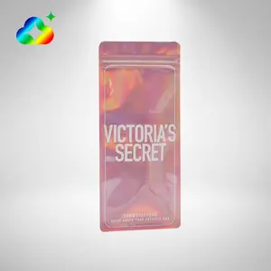 Bolsa pequeña transparente con cremallera Rosa 3,5g de forma personalizada transparente de un lado, bolsas de plástico Mylar holográficas para envasado de alimentos con cierre hermético