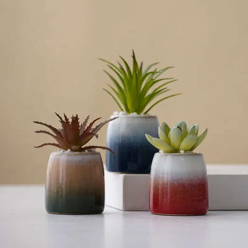 Nordic Indoor Flower Pot Decoration Small Succulent Ceramic Plant Pots Bring artificial flowers