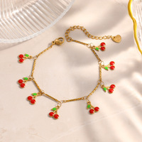 Gelang Wanita Yuhui Cross-Border dari Baja Anti Karat dengan Liontin Bunga Sakura Lapis Emas Asli 18k Segar Serbaguna DIY