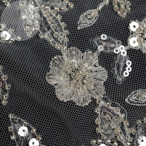 Bridal Wedding Sang Trọng Sequin Thêu Trắng Couture Net Ren Dresses Vải Với Hạt Thiết Bị Tua - Product Image 4