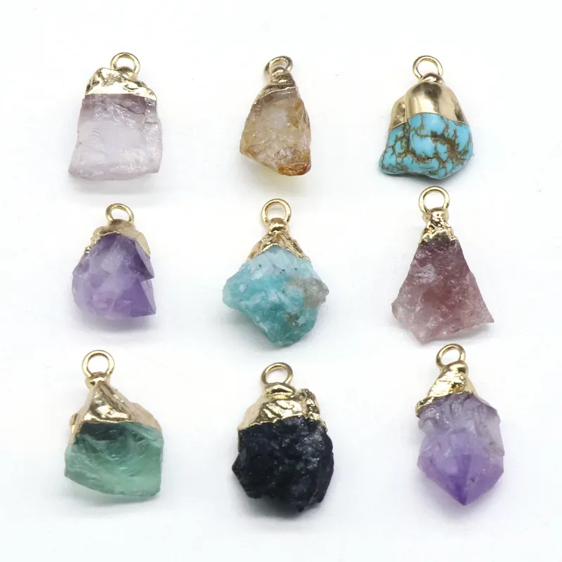 High Quality Natural Raw Crystal Irregular Shape Semi-precious Stone Gold Plated Pendants Necklace For Jewelry Making