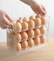 Boîte de rangement de conservation des œufs en plastique transparent à trois niveaux populaire conteneur de plateau d'oeufs de porte de réfrigérateur multi-usages pour le stockage des aliments