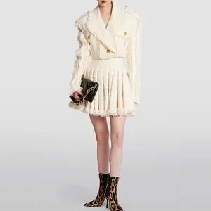 IN-STOCK Newest 2023 Fashion Designer Women's Tassel Fringed Tweed Trimmed Jacket