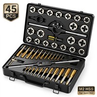 Jeu de tarauds et filières M2 HSS 45/76/110 pièces, métrique et impérial, en acier rapide, kit d'outils de filetage, avec logo OEM, coffret métallique